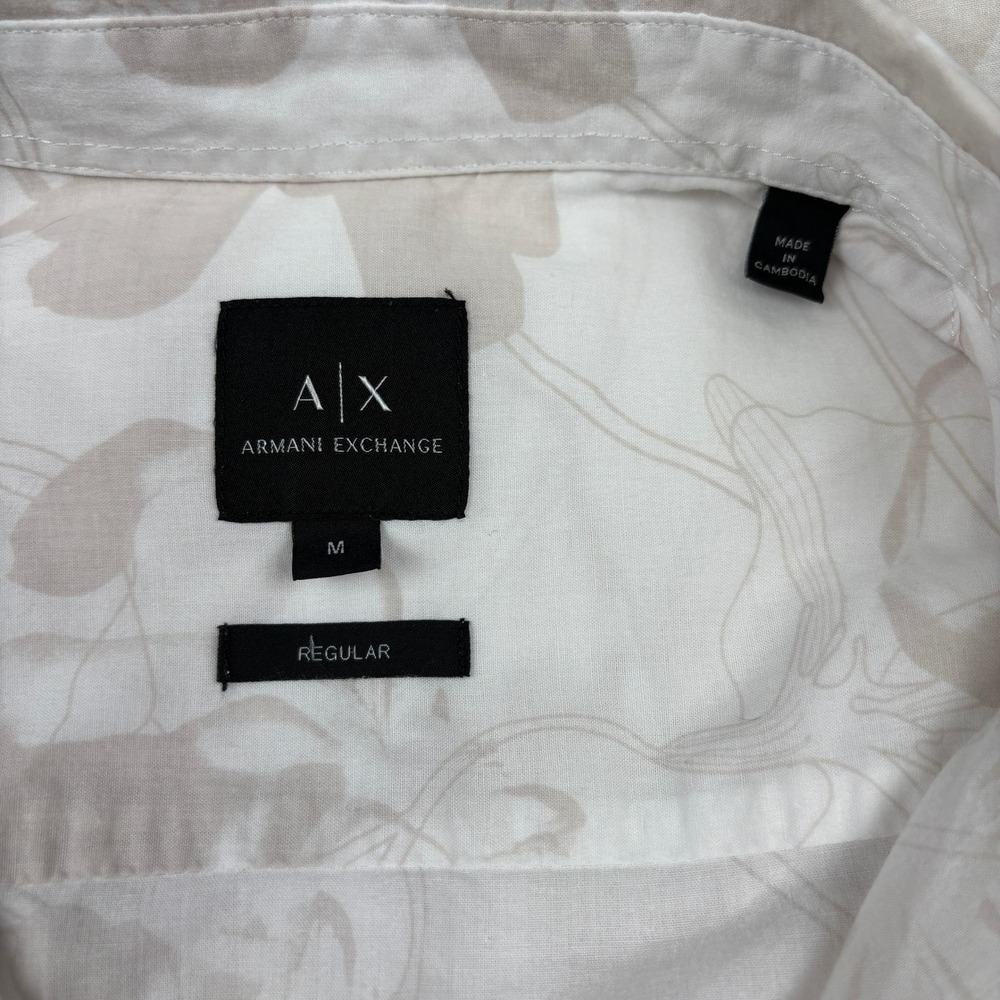 Armani Exchange A|X Logo Button Up Shirt Mens M Beige Abstract Print 100% Cotton - Picture 6 of 13